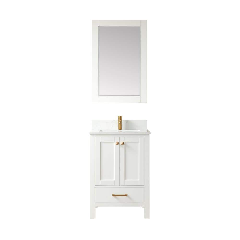 Shannon White Oak Single Sink Vanity with Stone Top and Mirror