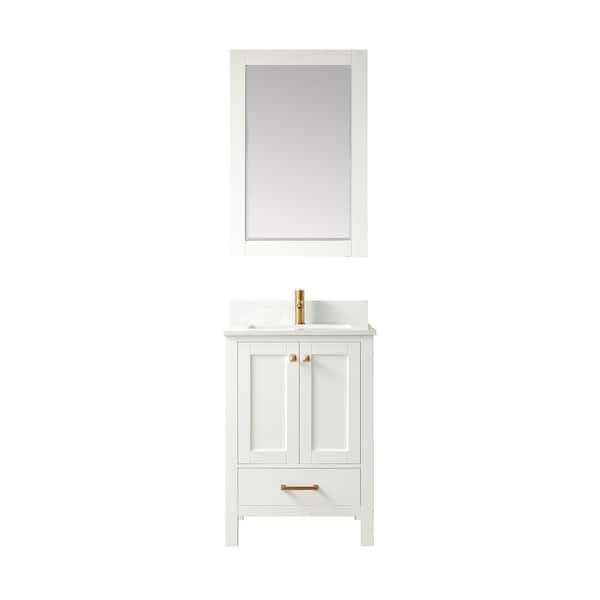 ROSWELL Shannon 24 in. W x 22 in. D x 33.9 in. H Single Sink Bath Vanity in White with White Composite Stone Top and Mirror