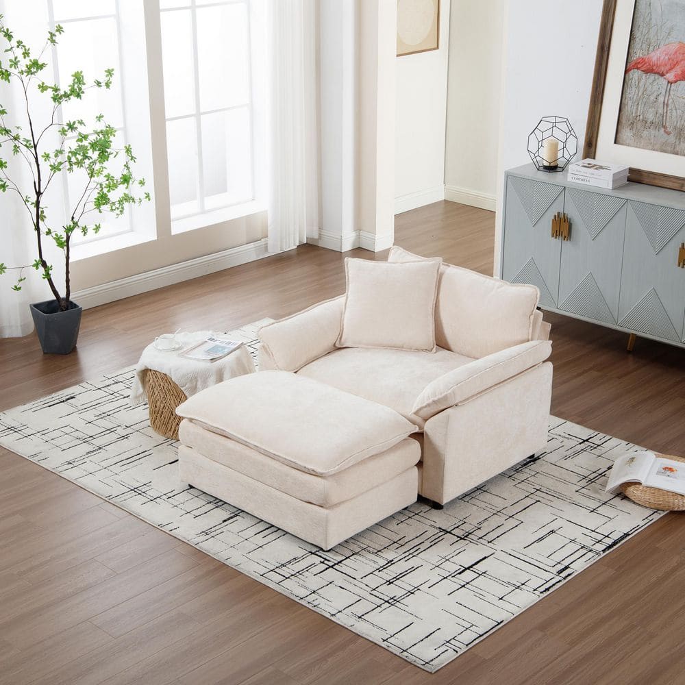 Venti Beige Chenille Fabric Upholstered Arm Chair with Ottoman price history on PriceWatchPro