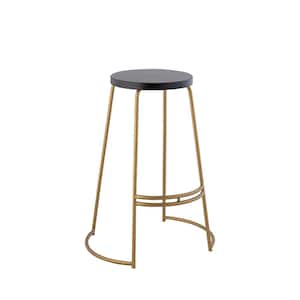 Hula 28.75 in. Modern Designer Metal Curved Backless Bar Stool, Black Seat with Gold Frame