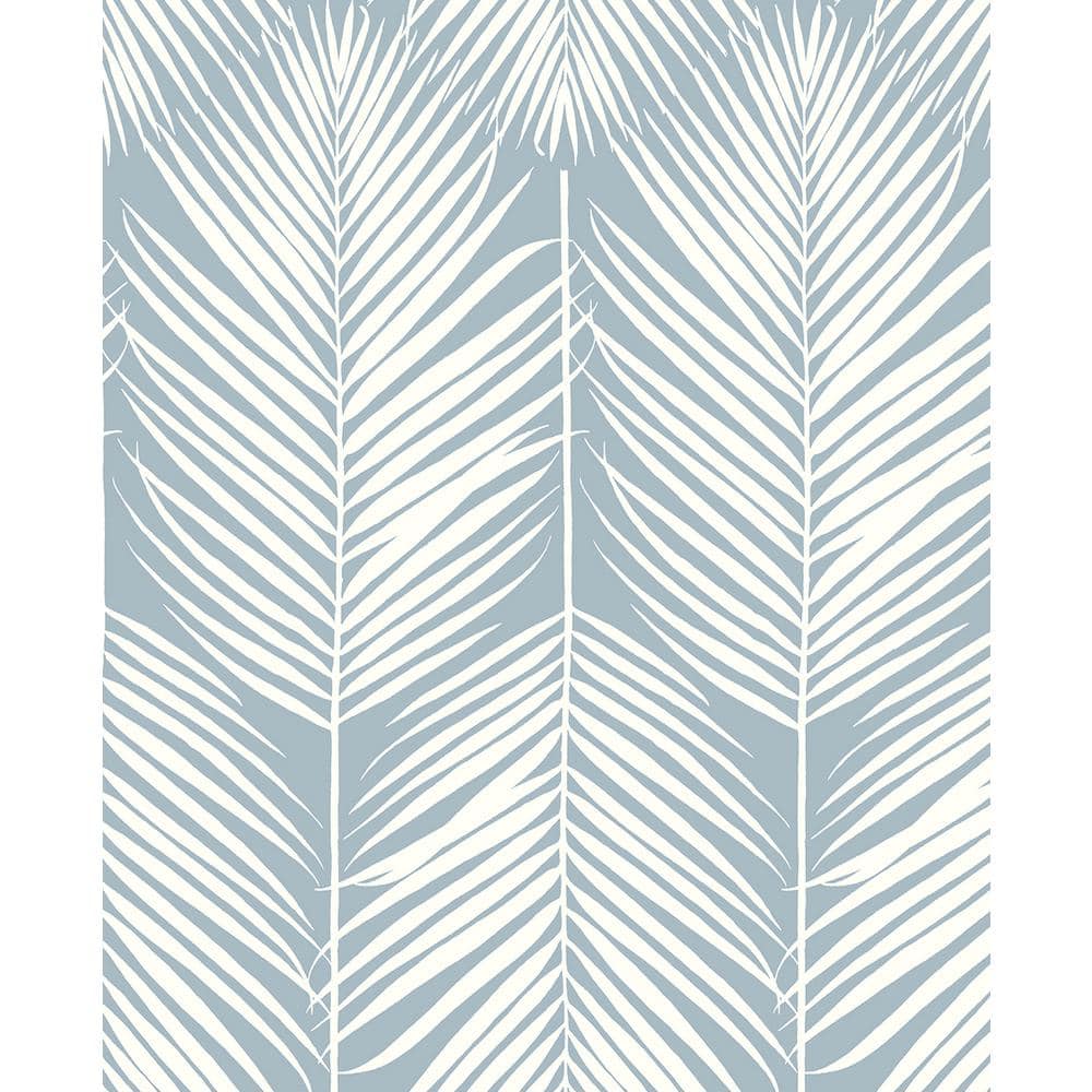 Light Blue and White Vinyl-Coated Palm Silhouette Wallpaper