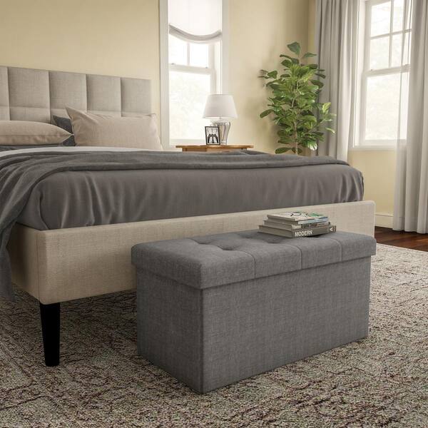 Gray Large Ottoman Bench with Removable Bin 341608UYS - The Home Depot