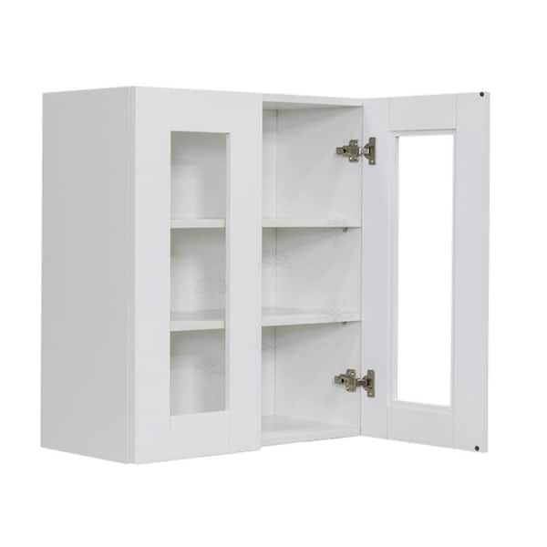LIFEART CABINETRY Anchester White Plywood Glass Door Stock Assembled Wall Kitchen Cabinet (33 in. W x 36 in. H x 12 in. D)