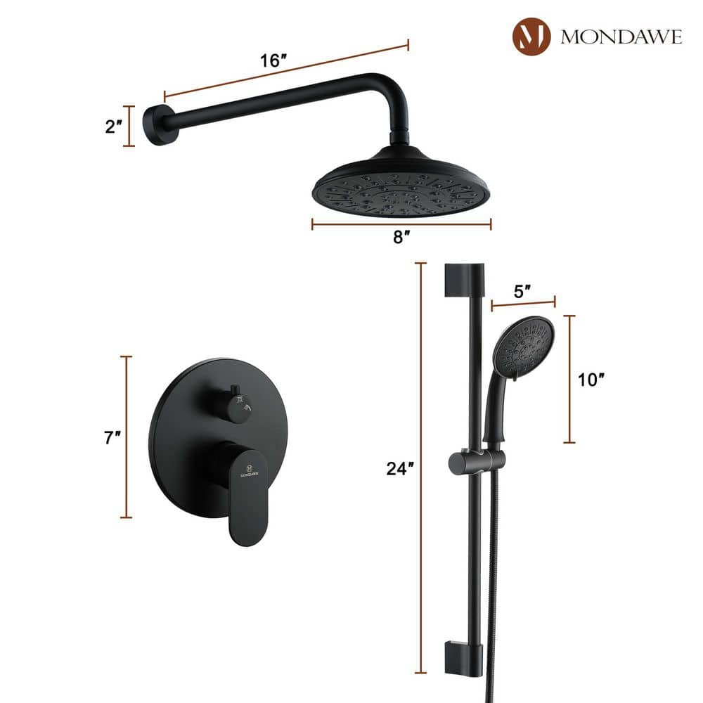 Matte Black Adjustable Multi-Head Rain Shower System with Handheld