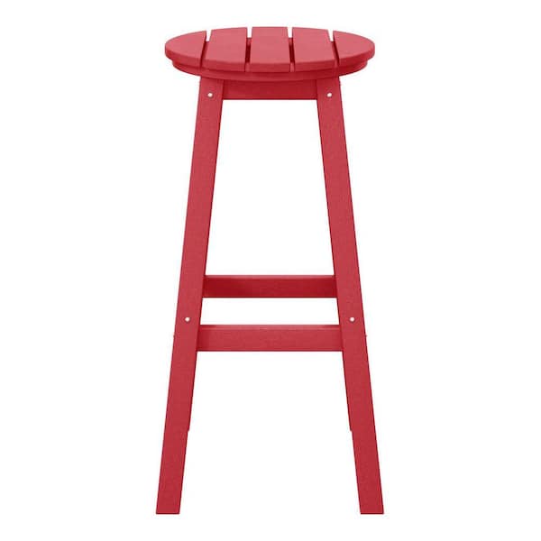 Laguna 29 in. HDPE Plastic All Weather Backless Round Seat Bar Height Outdoor Bar Stool in, Red