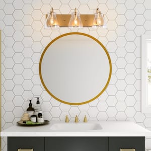 Modern 22 in. 3-Light Gold Bathroom Vanity Light with Bell Clear Glass Shades Powder Room Wall Light for Mirror