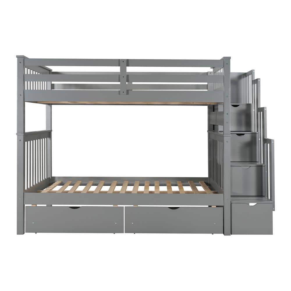 Qualler Gray Full Over Full Bunk Bed with Shelves and 6 Storage Drawers ...