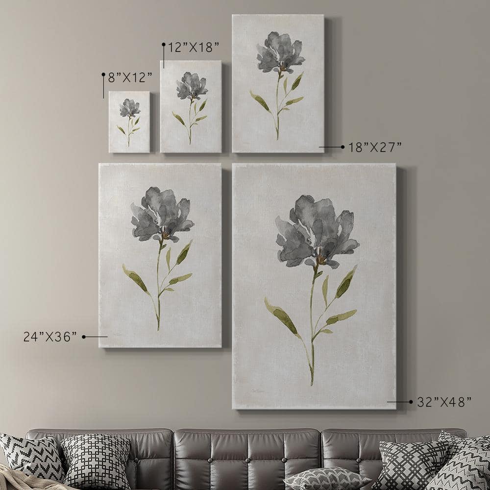 Gray and Green Floral Abstract Canvas Art - 14" x 14"