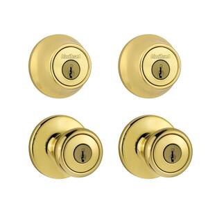 Tylo Polished Brass Exterior Entry Door Knob and Single Cylinder Deadbolt Project Pack