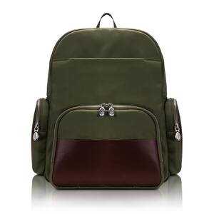 Cumberland, Nano Tech-Light Nylon with Leather Trim, 17 in. Dual Compartment Laptop Backpack, Green (18361)