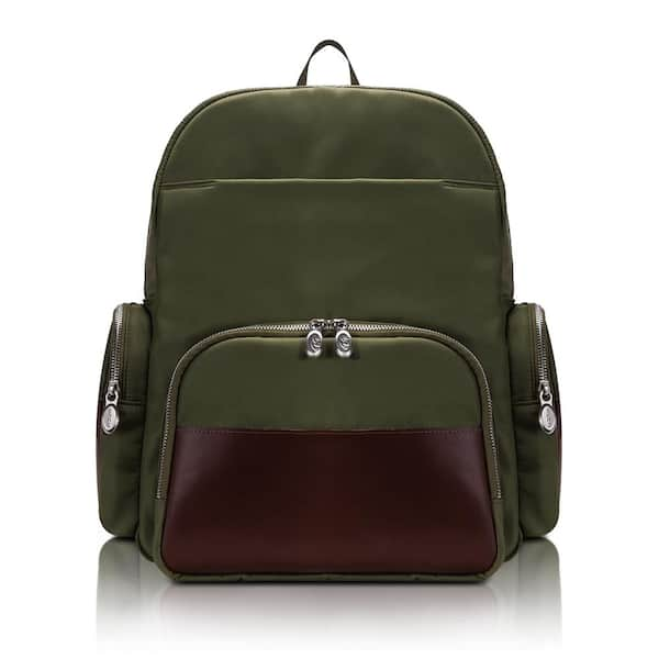 McKLEIN Cumberland, Nano Tech-Light Nylon with Leather Trim, 17 in. Dual Compartment Laptop Backpack, Green (18361)