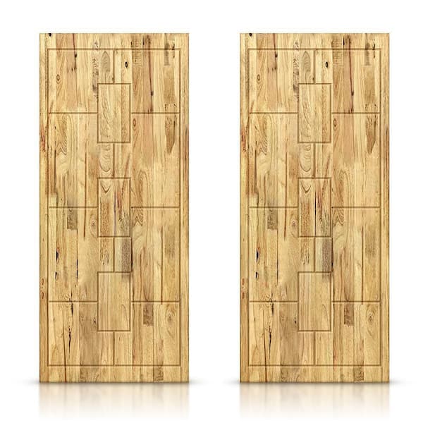 CALHOME 72 in. x 80 in. Hollow Core Weather Oak Stained Pine Wood Interior Double Sliding Closet Doors