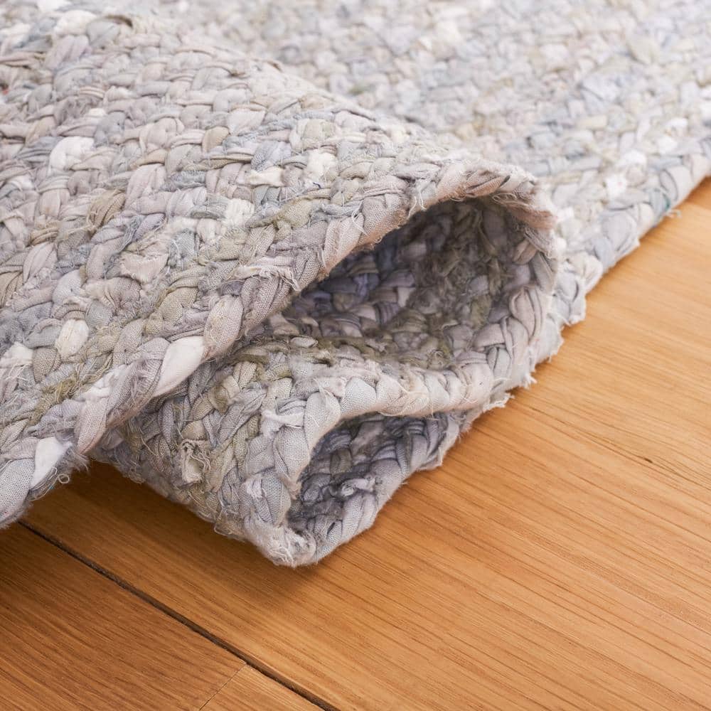 Handmade Light Gray Braided Cotton Oval Area Rug