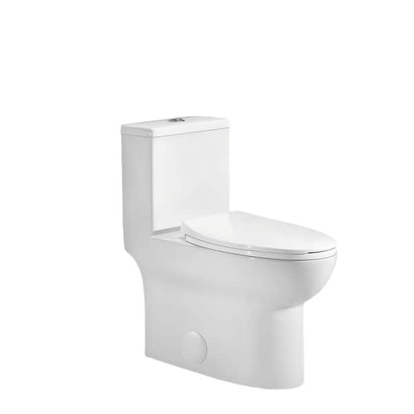 One-Piece 1.1/1.6 GPF Round Dual-Flush One Piece Toilet in White, Soft Close Seat Included, longated Comfort Height