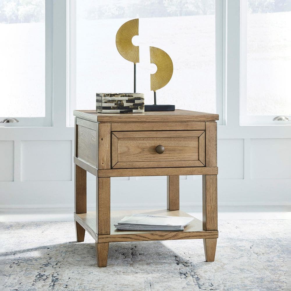 Sharlance 20 in. Light Brown Rectangle Wood End Table With Storage