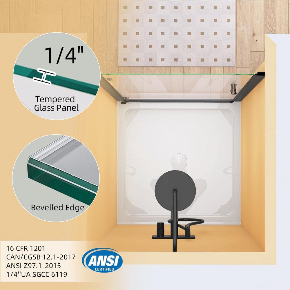 Matte Black Frameless Pivot Shower Door with Clear Glass