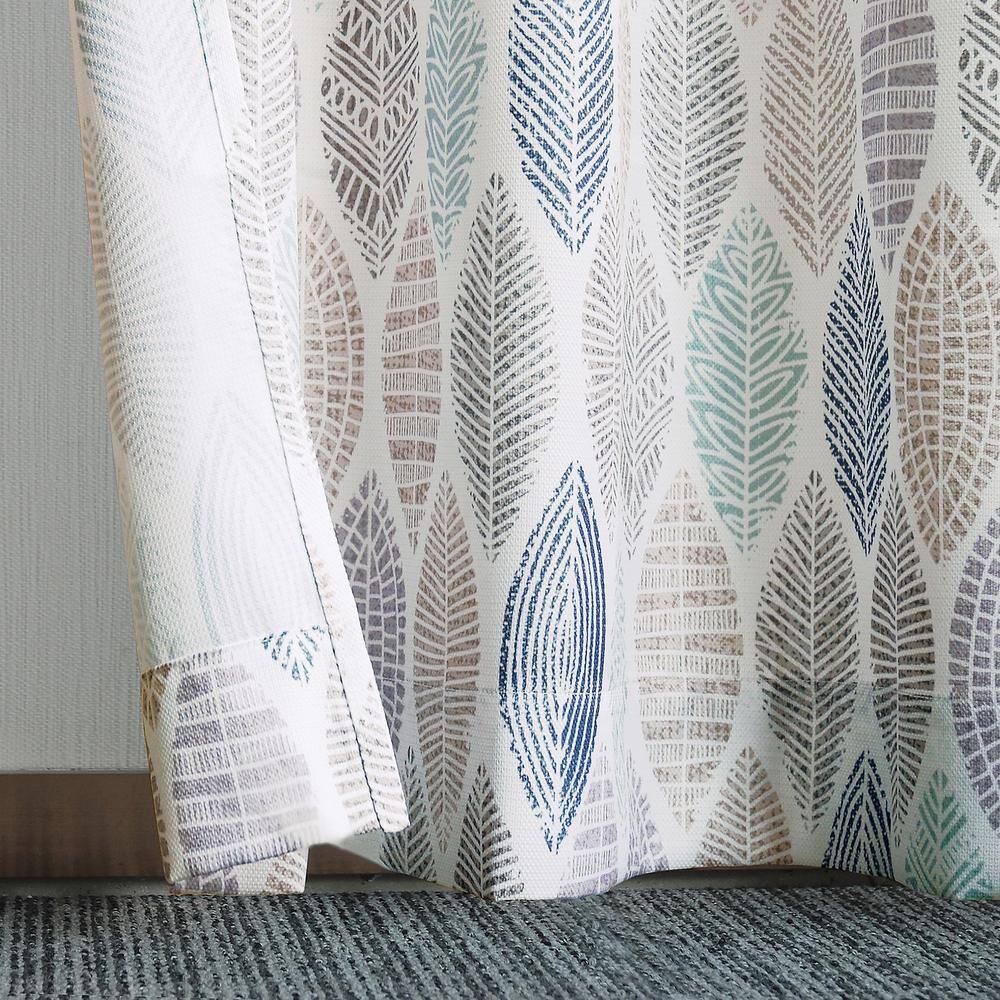 White Leaf Print Semi-Sheer Grommet Curtain Panel, 40" x 63"