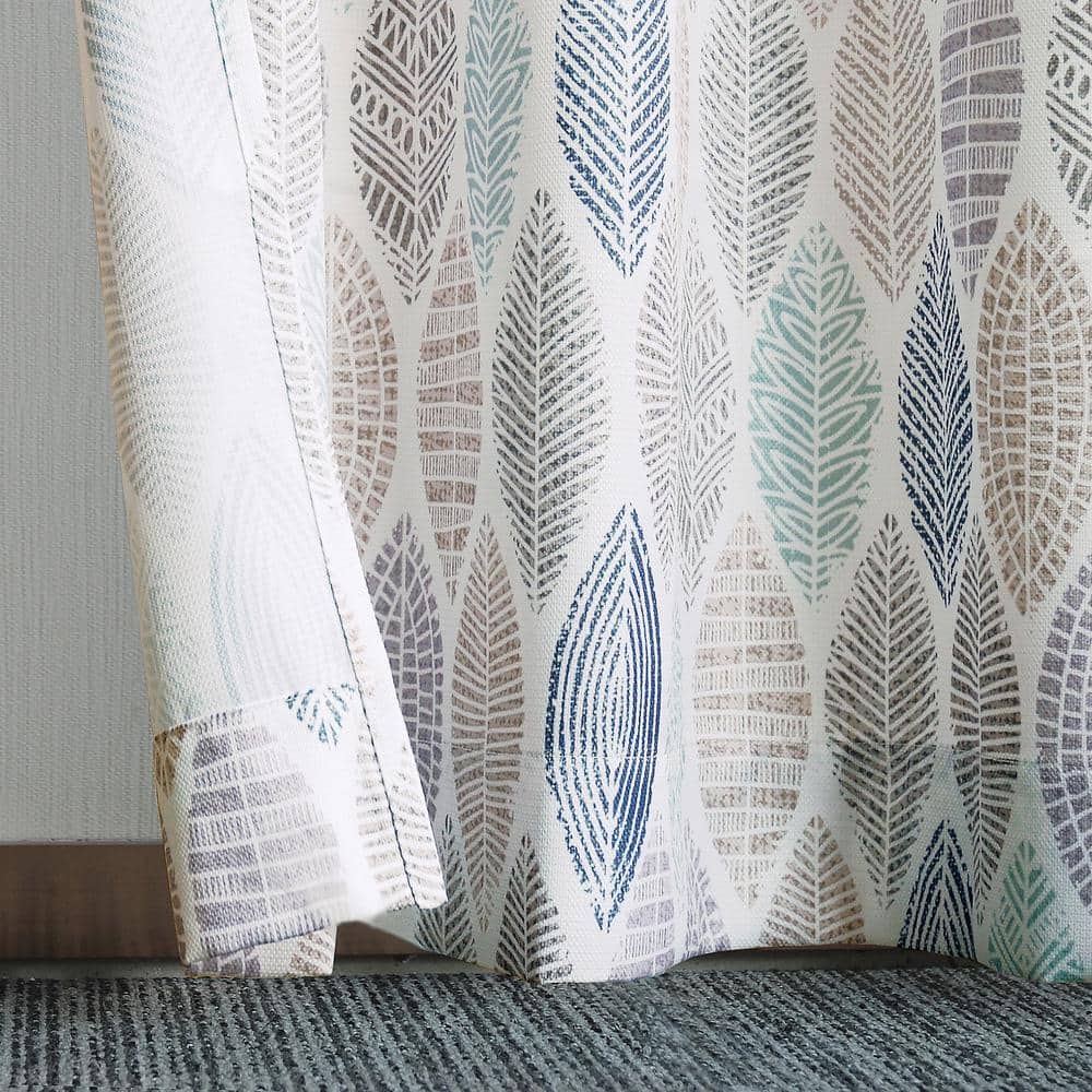 White Leaf Print Semi-Sheer Grommet Curtain Panel 40"x84"
