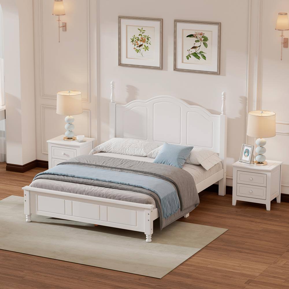 White 3-Piece Full Size Wood Platform Bed Set with Two Nightstands price history on PriceWatchPro
