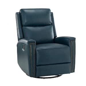 Savino 30.31 in. Wide Turquoise Genuine Leather Swivel Rocker Recliner with Metal Legs