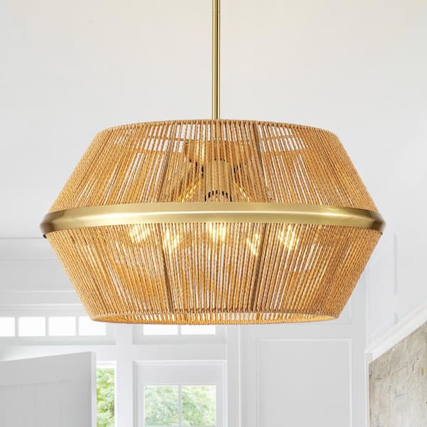 5-Light Gold Woven Rope Cage Chandelier with E26 Bulb No Bulbs Included