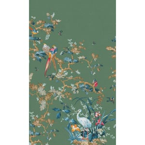 Green Stork & Exotic Birds Tropical Printed Non-Woven Paper Non-Pasted Textured Wallpaper L: 9' 10" x W: 83"