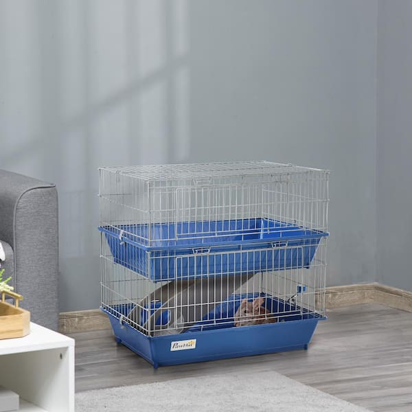 PawHut Small Animal Cage Guinea Pig Enclosure, Play House with 2 Doors,  Platform, Ramp, Dish and Bottle - 28 in. L D51-155 - The Home Depot