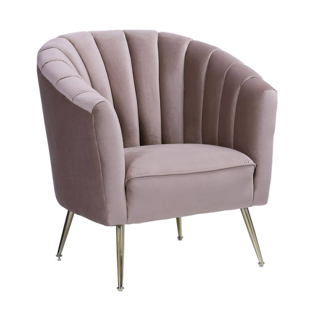 Blush Velvet Barrel Accent Chair with Wood Legs