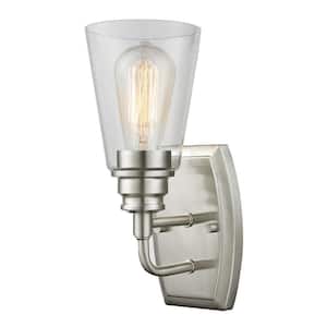 Annora 4.75 in. 1-Light Brushed Nickel Wall Sconce Light with Clear Glass Shade with Bulb(s) Included