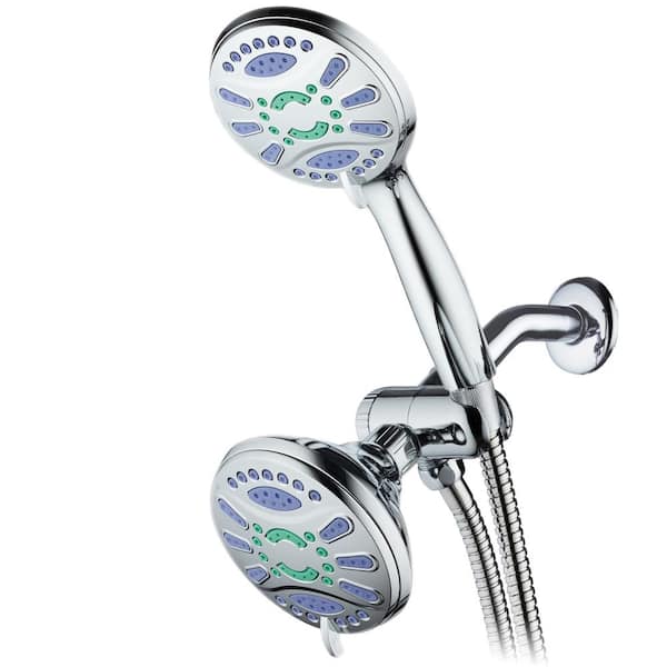 Aquastar Antimicrobial 48-Spray 4.3 in. High Pressure 3-Way Dual Shower Head and Handheld Shower Head Combo in Chrome