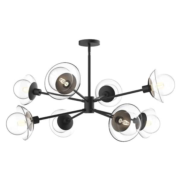 Francesca 40 in. 8 Light 60-Watt Clear Glass/Matte Black Chandelier