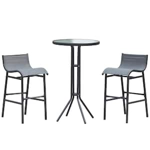 3-Piece Metal Patio Conversation Outdoor Serving Bar Set of 1 Table and 2-Stools, with Beige Cushions