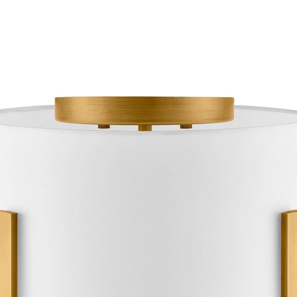 Aged Brass 4-Light Semi Flush Mount with White Drum Shade