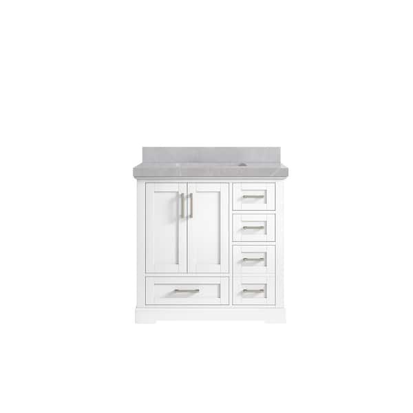 Willow Collections Boston 36 in. W x 22 in. D x 36 in. H Single Sink Bath Vanity Center in White with 2 in. Pearl Gray Qt. Top