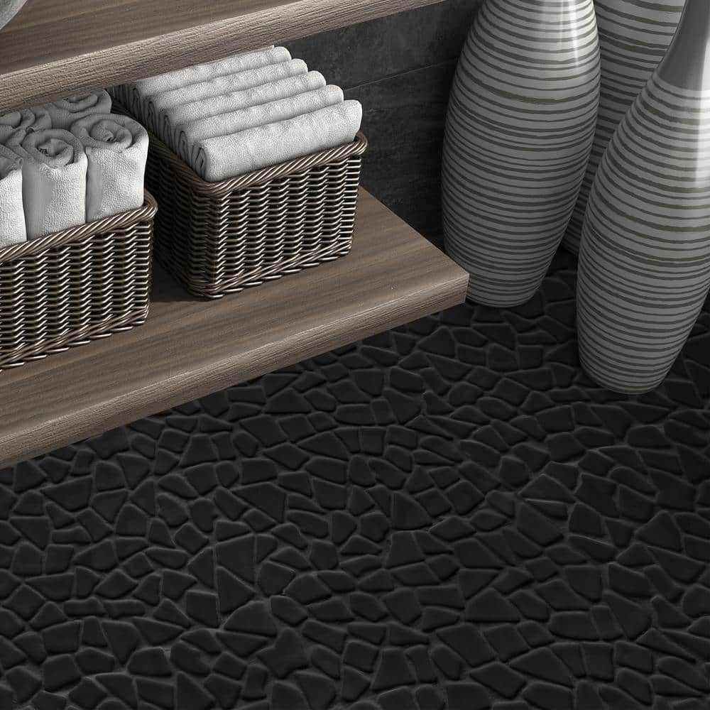 12" x 12" Black Matte Glass Pebble Mosaic Tile