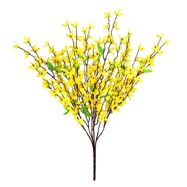 LIVING LUXURY 23 in. Yellow Artificial Forsythia Flower Stem Bush Bouquet (Set of 2)