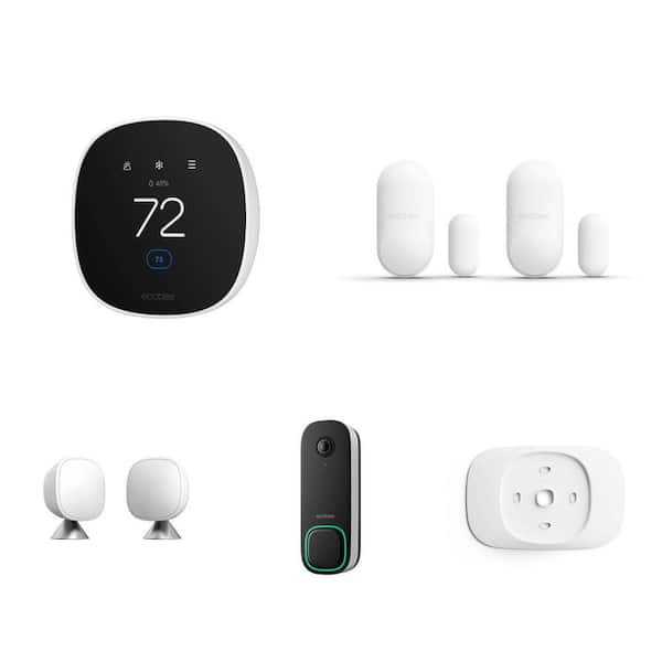 Smart Thermostat, Trim Plate, Smart Sensors 2 Pack, Video Doorbell and Door/Window Sensors 2 pack Combo