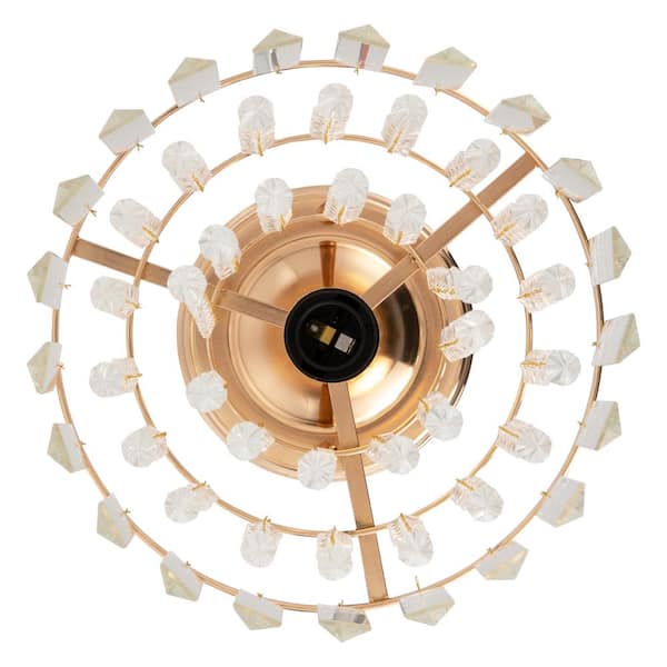 OUKANING 9.05 in. 1-Light Gold Modern Crystal Semi-Flush Mount