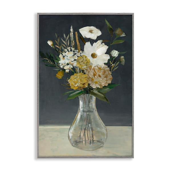Stupell Industries Earthy Floral Vase by Hannah Dawson Gray Framed Nature Giclee Art Print 18 in. x 12 in.