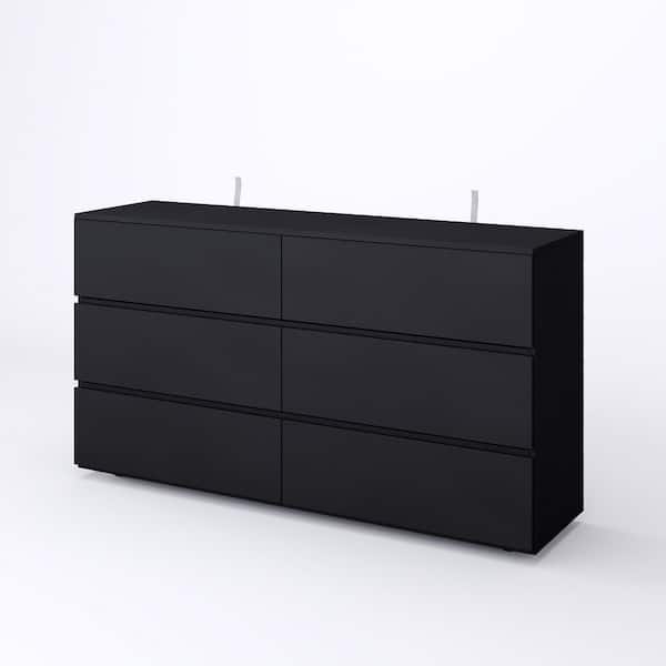 Black 6-Drawers 59 in. W Wooden Dresser without Mirror, Chest of Drawers, Storage Sideboard