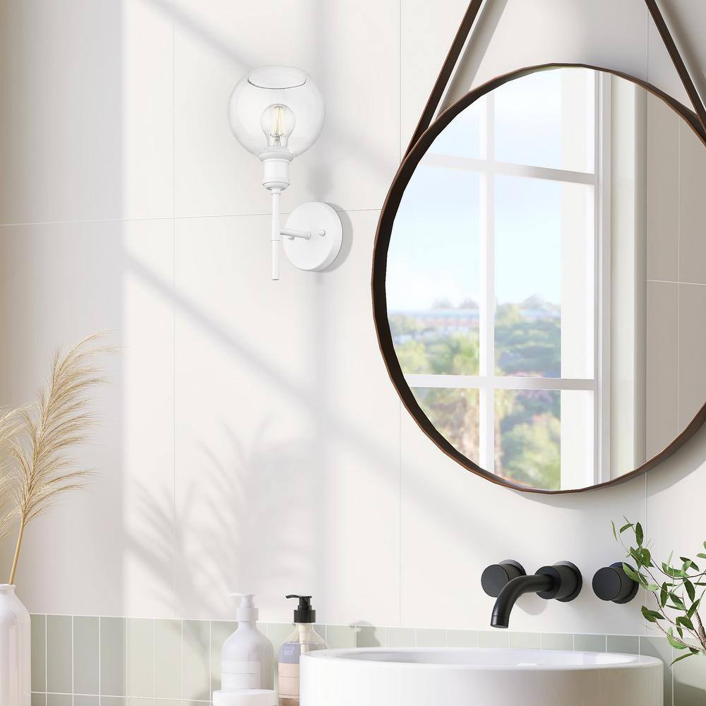 Axel Matte White and Clear Glass Globe Wall Sconce