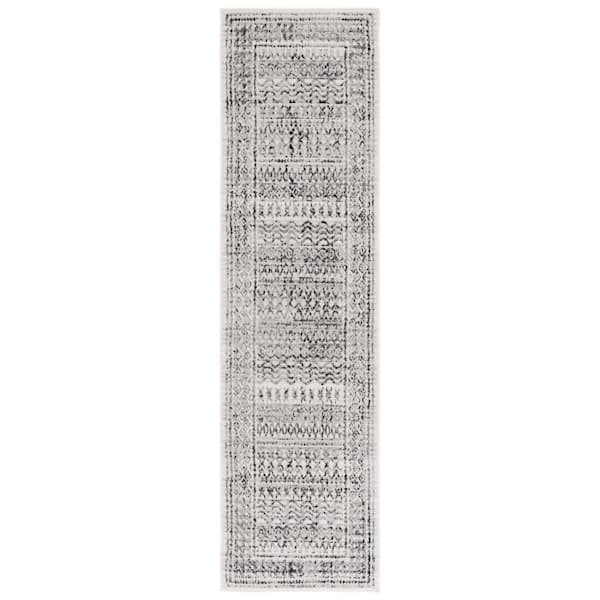 Temple 2 ft. x 8 ft. Ivory/Gray Black Tribal Moroccan Stripe Runner Rug