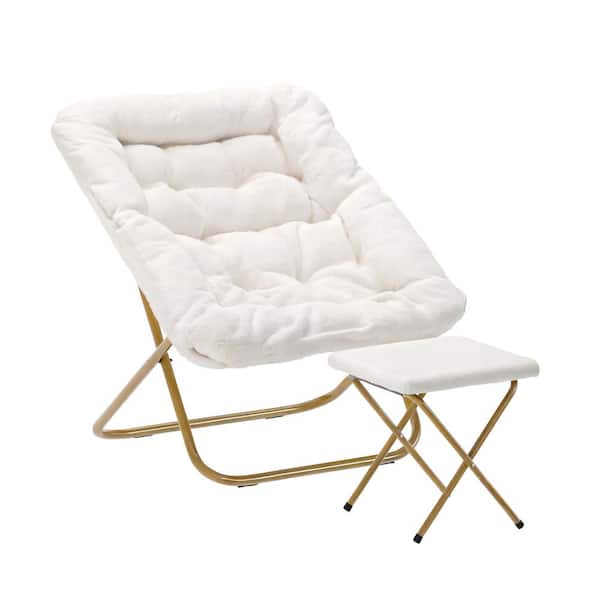 Carnegy Avenue Ivory Faux Shearling Fabric/Soft Gold Frame Fabric Accent Chair