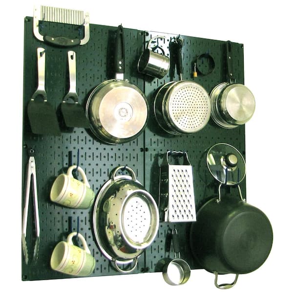 Wall Control Kitchen Pegboard 32 in. x 32 in. Metal Peg Board Pantry Organizer Kitchen Pot Rack Green Pegboard and Blue Peg Hooks