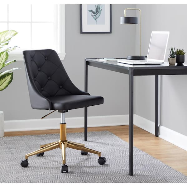 Lumisource Marche 5-Caster Faux Leather Adjustable Height Office Chair in Black Faux Leather and Gold Metal