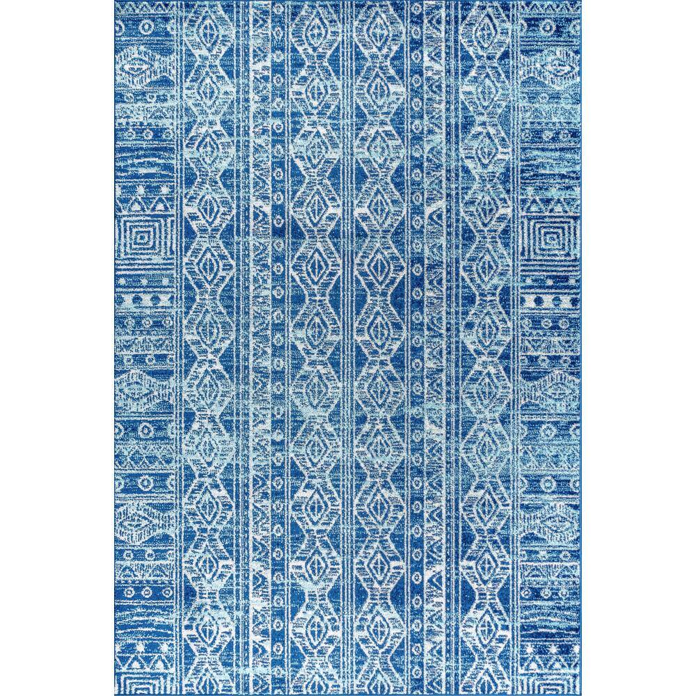 Moroccan Blue and Gray Synthetic 3' x 5' Area Rug