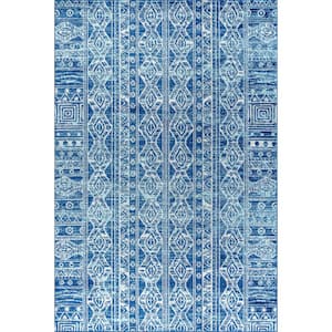 Moroccan Hype Boho Vintage Tribal Blue/Gray 4 ft. x 6 ft. Area Rug