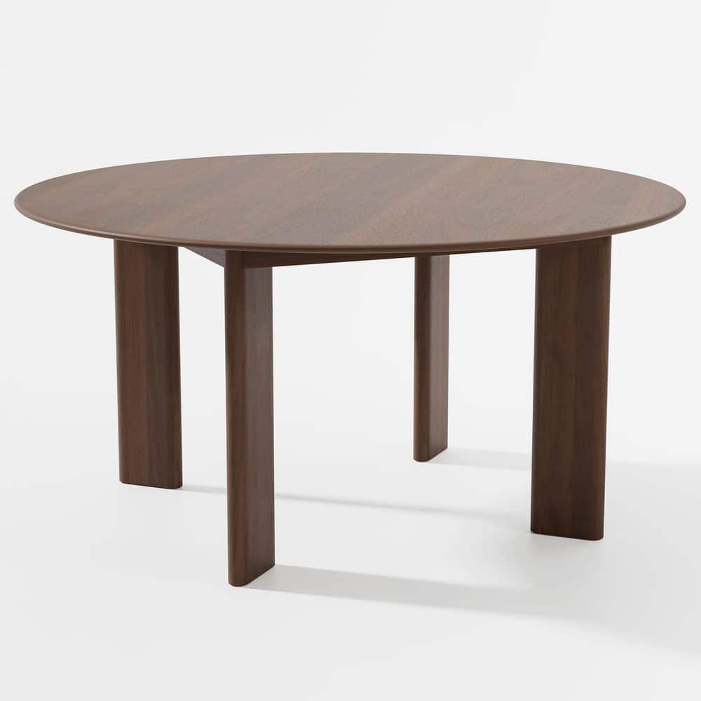 7 Piece Modern Round Walnut Wood Top 59 in. 4 Legs Base Dining Table Seats 6 price history on PriceWatchPro