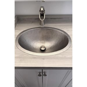 Under Counter/Surface-Mount Oval Hammered Copper 19 in. 0-Hole Bathroom Sink in Nickel
