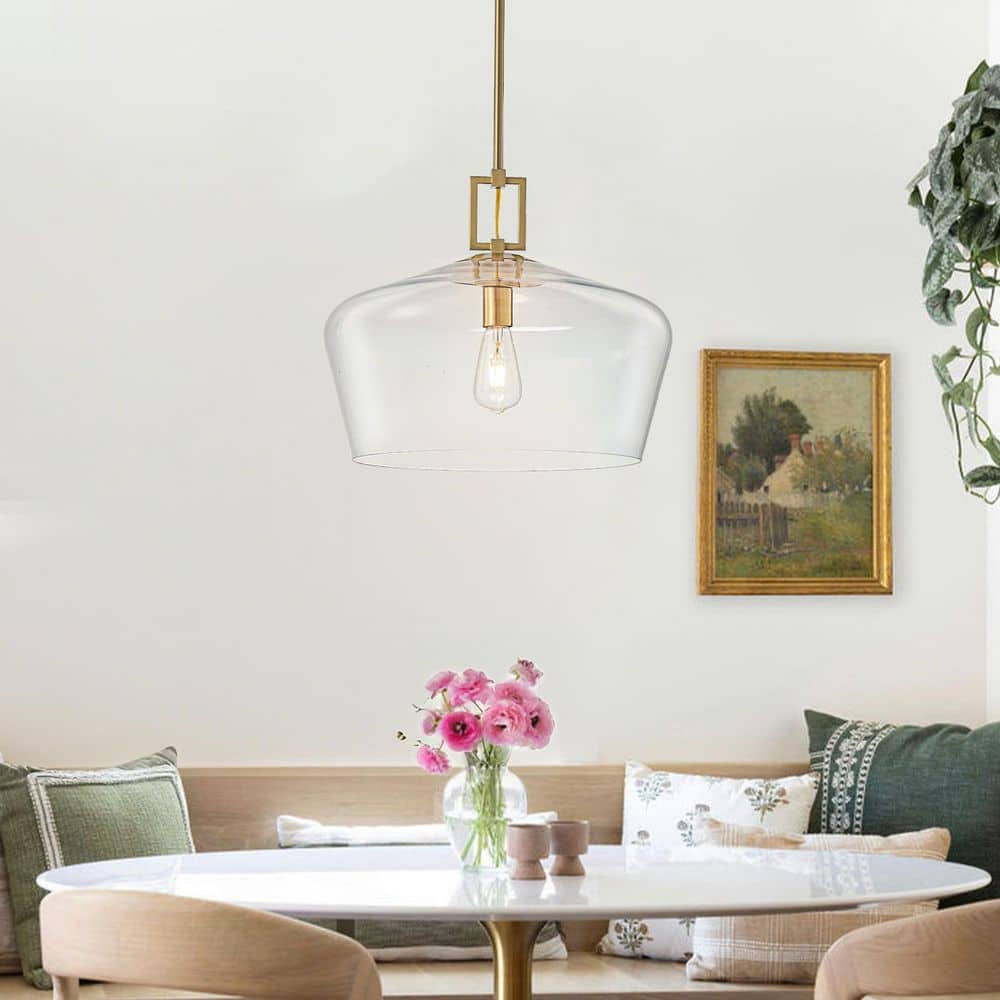 ZYZWMB Tallivor 18 in. 1-Light Brass Pendant Light with Clear